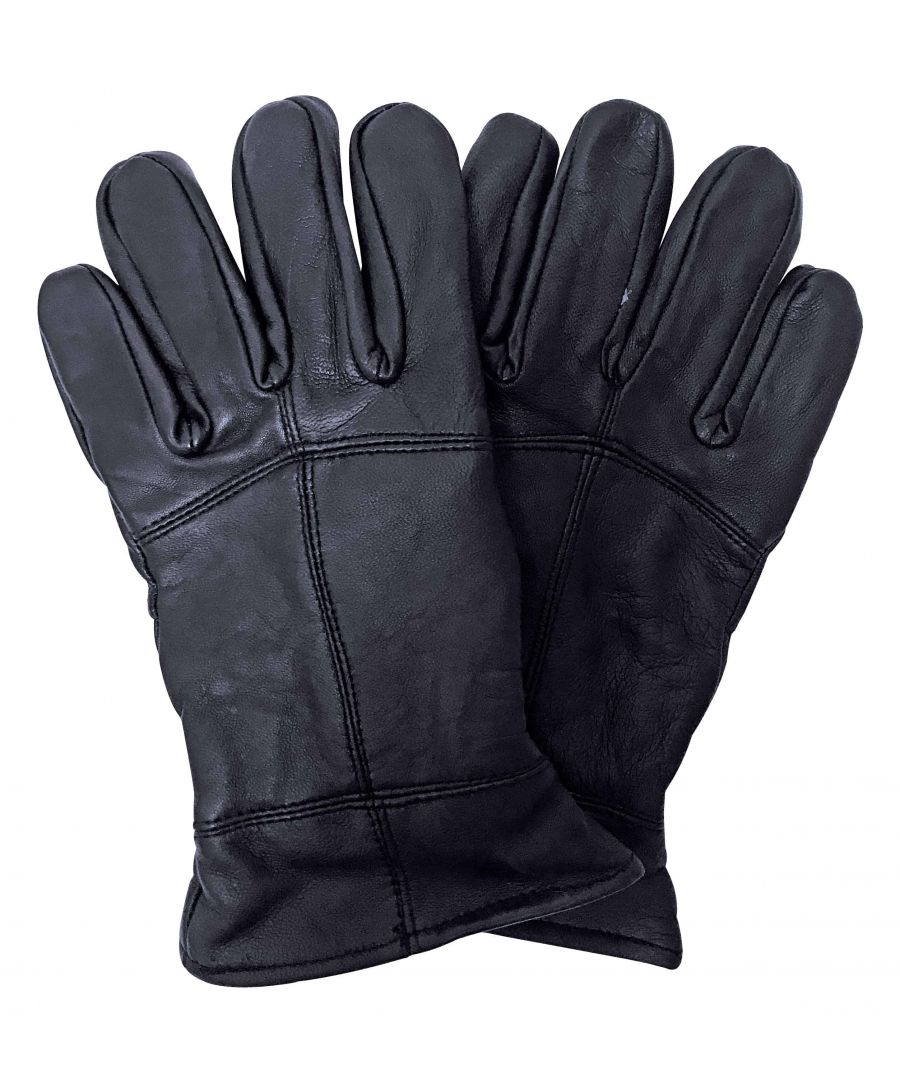 Men’s Thinsulate Leather Gloves  During the winter keeping your style intact when it is freezing outside can sometimes be a struggle, but there is no need to worry with these iconic men’s Thinsulate leather Gloves.  These Gloves have a plush fur like fleece inner so that warm air can be held close to the skin, keeping your hands extra warm throughout the day. The outer is made of 100% soft shine leather, adding the classic leather look to your outfit. If you know anyone who loves wearing leather then these are a fantastic choice, providing great value and comfort.  These Thinsulate leather Gloves are available in black with a choice of two sizes including M/L and L/XL. The outer is made of 100% leather and the inner is made from 100% acrylic. They are 3M Thinsulate 40 gram branded and are hand washable.  Extra Product Details  * Men’s leather Gloves * Thinsulate * Warm fleece inner * 100% leather outer * 100% fleece acrylic inner * 3M 40 gram * Available in black * In sizes M/L and L/XL * Hand washable