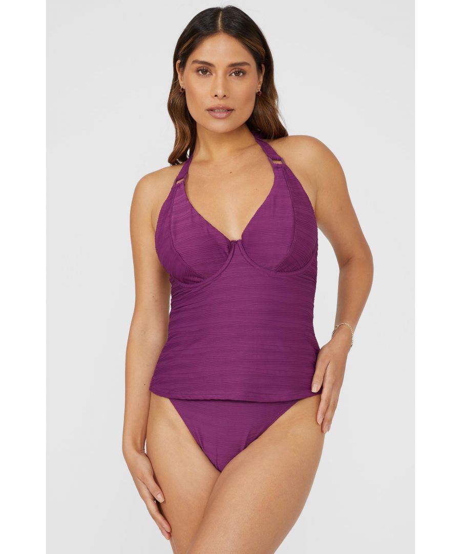 Gorgeous Womens Textured Non Pad Plunge Tankini Top - Purple - Size 32GG