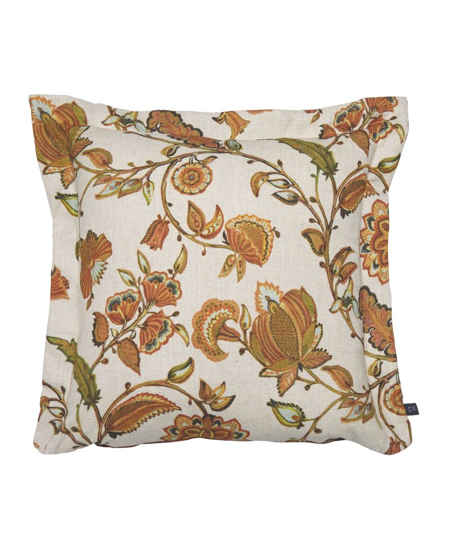 Prestigious Textiles Kenwood Bordered Rustic Floral Feather Filled Cushion - Orange Cotton - One Size product