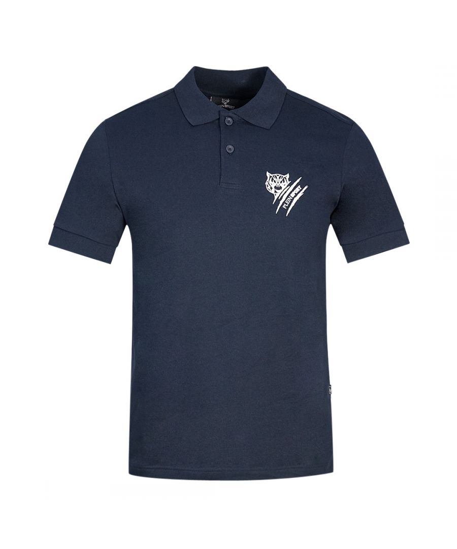 Plein Sport Tiger Slash Logo Navy Blue Polo Shirt. Philipp Plein Sport Blue Polo Shirt. Stretch Fit 95% Cotton, 5% Elastane. Button Closure. Plein Branded Badges. Style Code: PIPS1200 85