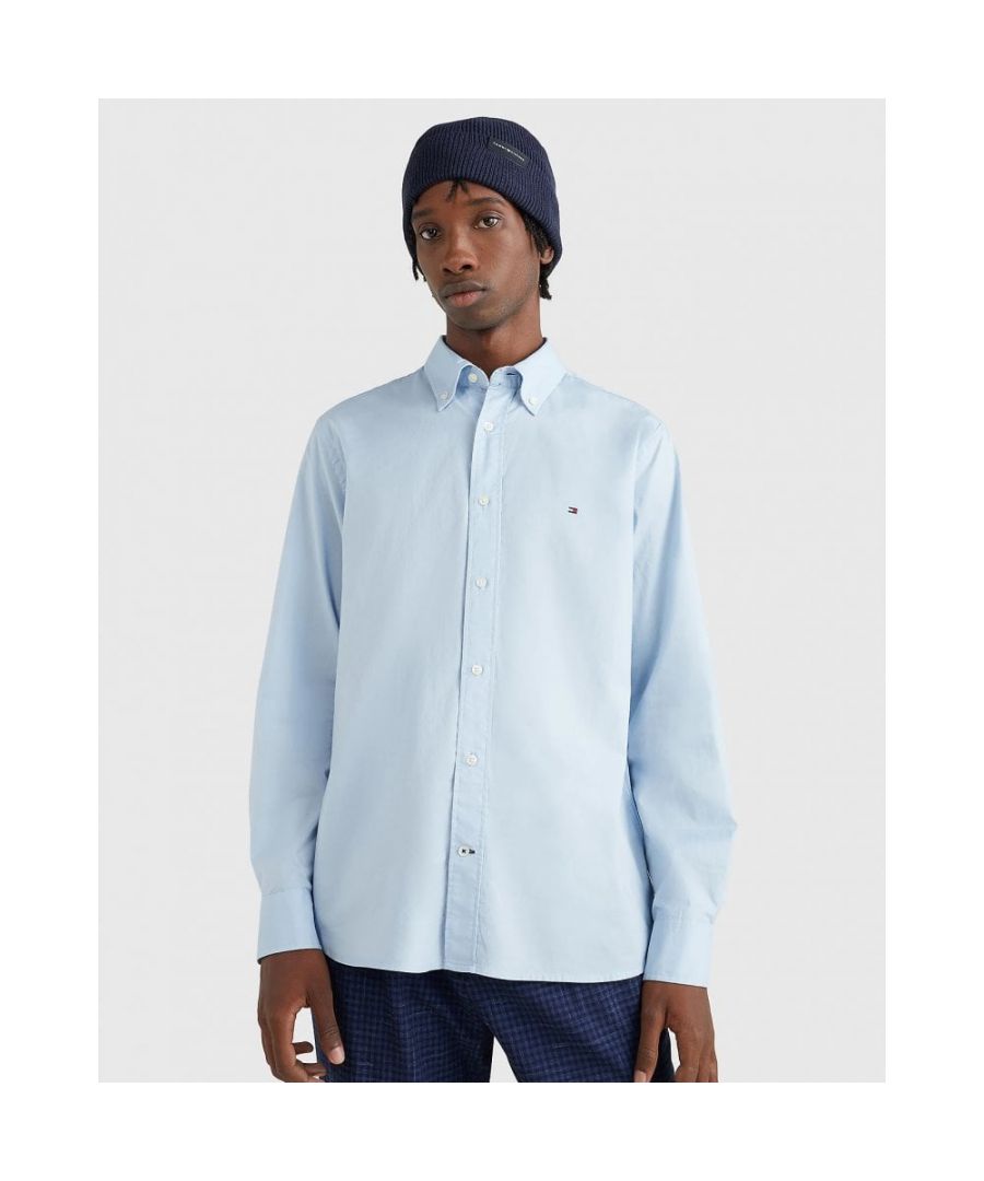 Tommy Hilfiger Core Flex Mens Long Sleeve Poplin Shirt - Blue - Size Large