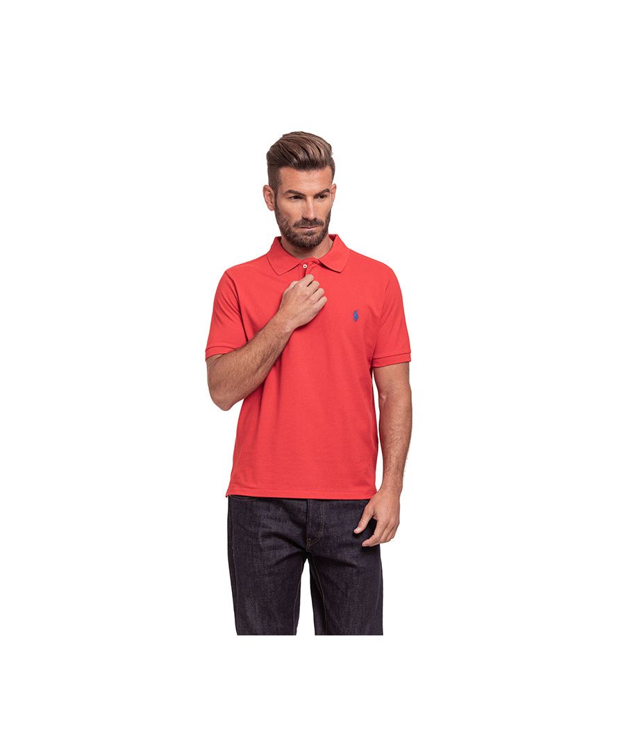 Ralph Lauren Short Sleeve Polo in Red | 100% cotton. These original men's designer short sleeve Ralph Lauren polos feature the brand's logo and a button-down collared neckline. Crafted With 100% cotton, these lightweight and breathable regular fit polos are suitable for casual or workwear.