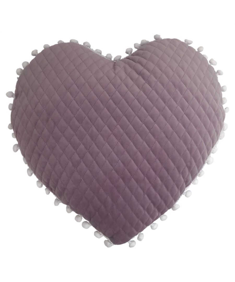 Add some love and comfort to a little one's bedroom with this gorgeous quilted faux-velvet heart-shaped cushion. Complete with pom-pom edging, making this cushion a delight. Made of 100% Polyester, this cushion will be super soft yet durable with excellent easy care properties.