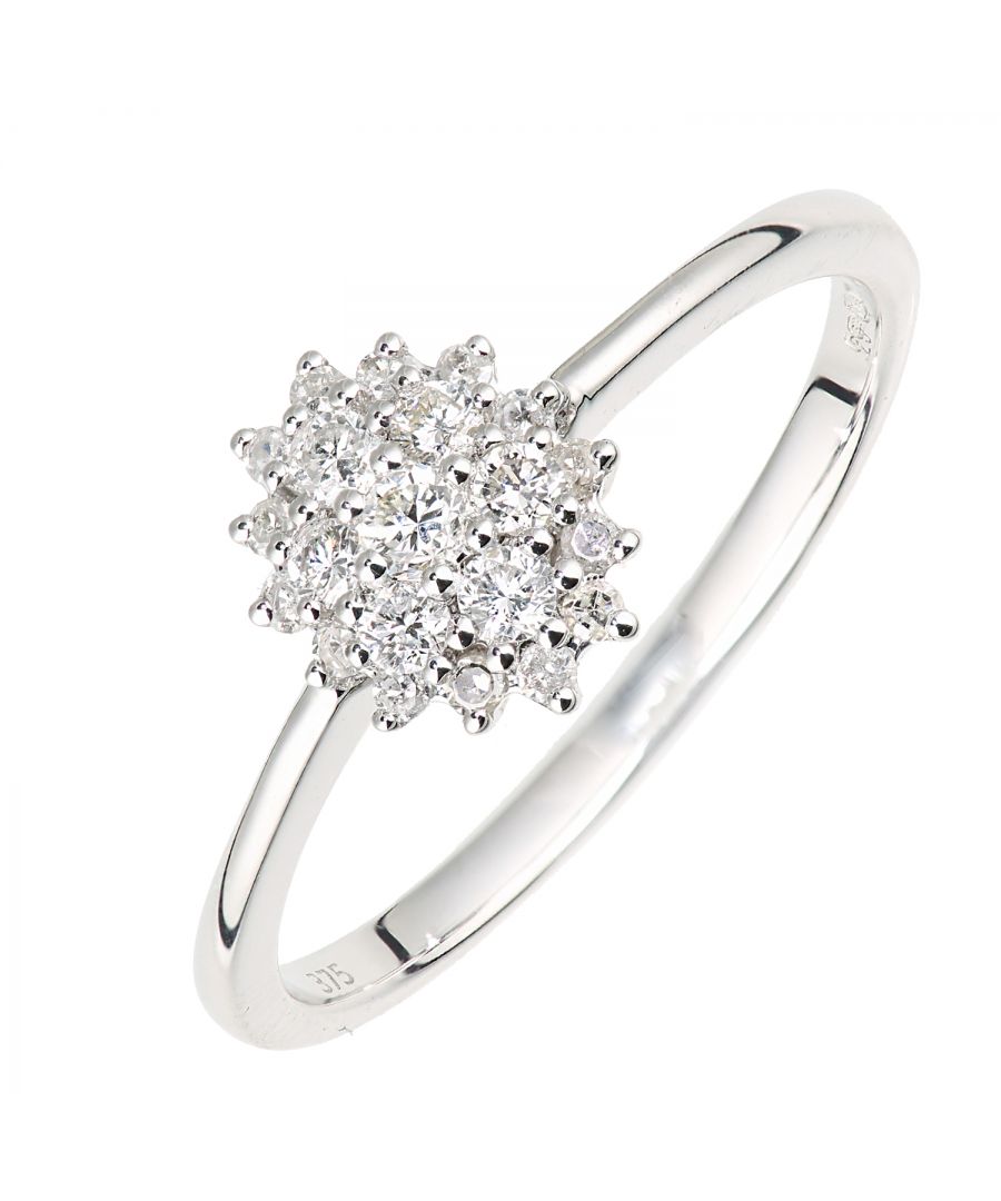 Diamant L'Eternel Womens 9ct White Gold Diamond Oval Cluster Ring - Size K.5