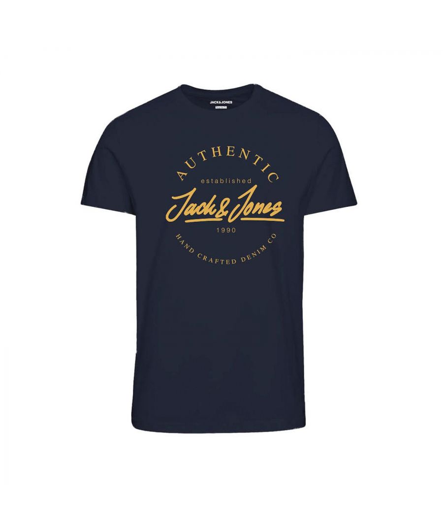 The range of men’s crew neck t-shirts covers all the basic needs for this specific style. You can find your quality t-shirts here. A quality t-shirt is a basic must-have in any man’s wardrobe.\n\nFeatures:\n\nMade of 100% cotton\nClassic crew neck\nRegular fit\n\nWashing Instruction:\nMachine wash at max 40°C under gentle wash program\nDo not bleach\nTumble dry on medium heat settings\nHang dry\nDry clean (no trichloroethylene)\nIron on medium heat settings\n\nPackage Includes: Jack & Jones Men's Logo Tshirt