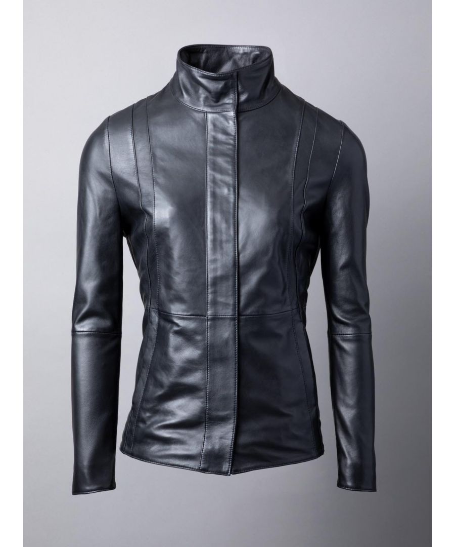 Achieve subtle sophistication with the Mari leather jacket in black, new for this season. Crafted from soft aniline leather and with minimalist details, this will be your new wardrobe favourite in no time. Featuring hidden centre front zip fastening and concealed poppers, funnel neck and slip pockets. Cut to a slightly longer length and with a panelled design, the Mari is shaped with a flattering waistline to enhance your natural curves.
