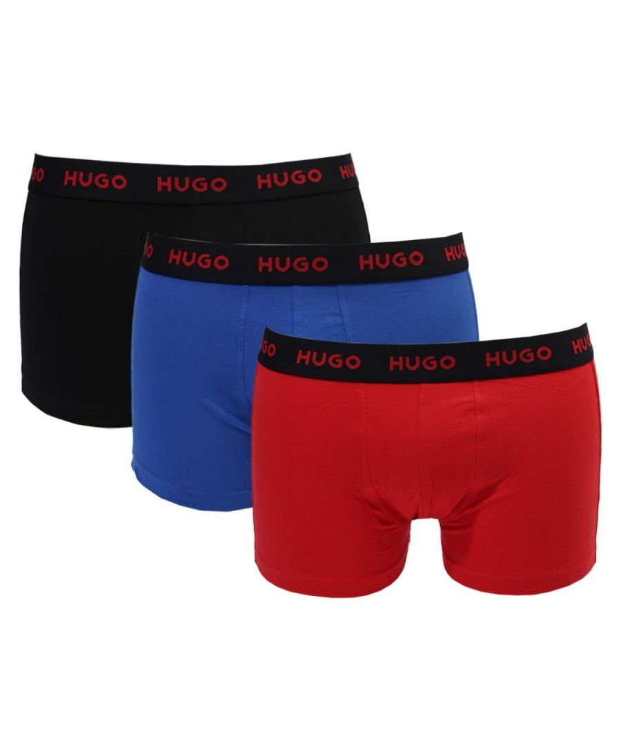A three-pack of classic boxer trunks from HUGO crafted from super soft and breathable stretch cotton. Featuring elasticated waistbands and contrast logo details for a signature finish.Three Pack, Stretch Cotton, Elasticated Waistband, 95% Cotton & 5% Elastane, HUGO Branding.