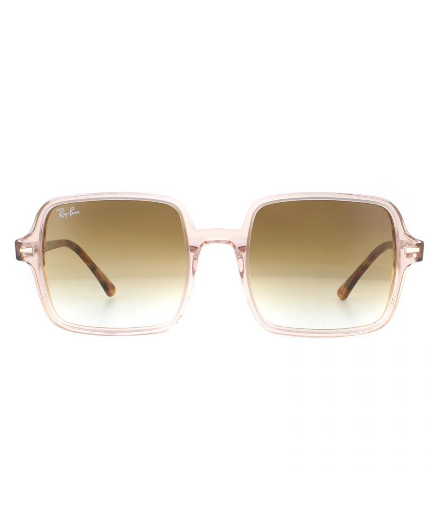 Ray-Ban Sunglasses RB1973 128151 Transparent Brown and Havana Light Brown Gradient are a chic style with an oversized square silhouette and crafted from lightweight acetate. Super slim temples feature the Ray-Ban logo as well as the lens corner.