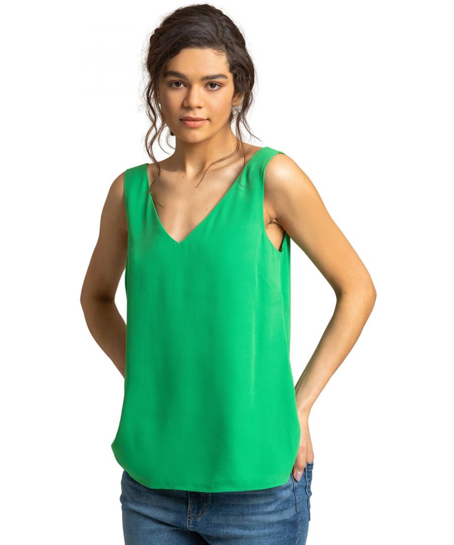 Roman Womens V-Neck Sleeveless Vest Top - Green - Size 10 UK