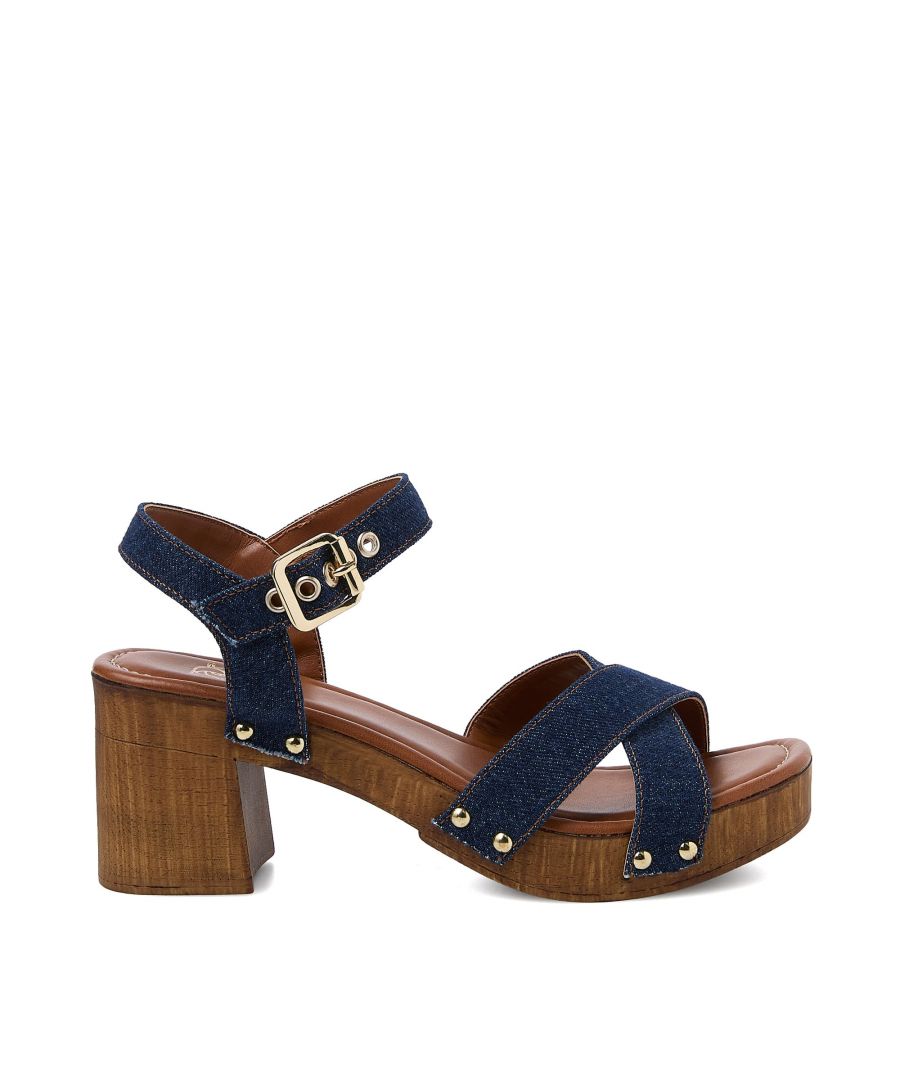 Dune London Womens Ladies Judies - Leather Cross Strap Clog Heels - Navy - Size UK 8