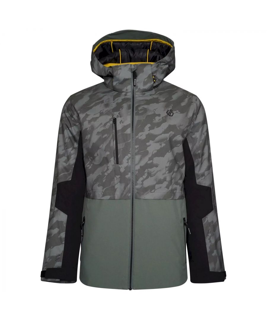 Material: Polyester. Lining: Fleece, Mesh. Fabric: Stretch. Design: Camo, Logo. Fabric Technology: AEP, ARED 20/30, Breathable, DWR Finish, Waterproof. Detachable Snowskirt, Fleece Panel, Gel Grip, Goggle Stash With Lens Wipe, Padded, Taped Seams, Underarm Zips. Cuff: Adjustable. Sleeve-Type: Articulated, Long-Sleeved. Neckline: Hooded. Hood Features: Detachable Hood, Technical, Toggle Adjuster. Pockets: Ski Pass Pocket, 1 Chest Pocket, 2 Side Pockets, 1 Internal Pocket, Zip, Headphone Port. Fastening: Full Zip. Hem: Adjustable. Sustainability: Made from Recycled Materials.