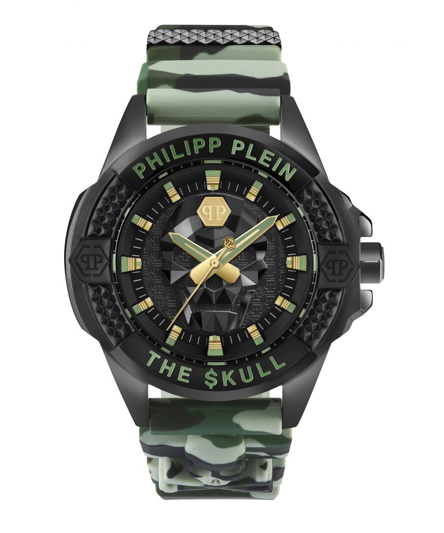 This Philipp Plein The $kull Analogue Watch for Men is the perfect timepiece to wear or to gift. It's Black 44 mm Round case combined with the comfortable Green Silicone watch band will ensure you enjoy this stunning timepiece without any compromise. Operated by a high quality Quartz movement and water resistant to 5 bars, your watch will keep ticking. The creation of THE $KULL is the creation of legacy. A legend is brought to life. This watch stands alone, it reflects Power, Energy and Originality. A statement of Power and success High quality 21 cm length and 22 mm width Green Silicone strap with a Buckle Case diameter: 44 mm,case thickness: 14 mm, case colour: Black and dial colour: Black
