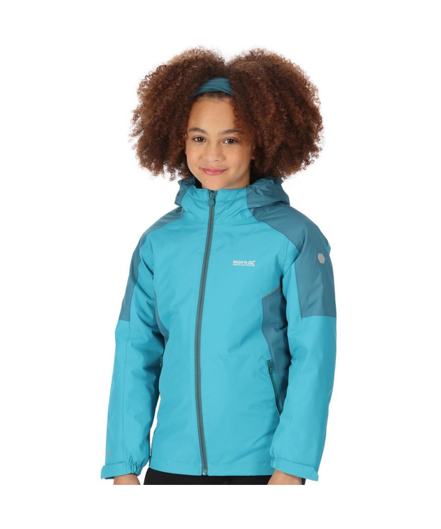 Waterproof Hydrafort polyester fabric. Durable water repellent finish. Taped seams. Thermoguard insulation. Grown on hood with elastication. 2 zipped lower pockets. Adjustable shockcord hem age 7+. Printed name label (up to age 8). Reflective trim.