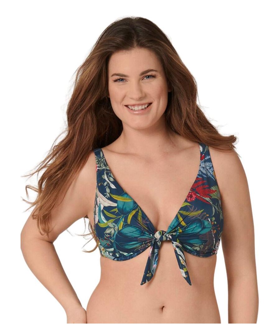 Triumph Womens 10207905 Botanical Leaf Plunge Bikini Top - Multicolour Elastane - Size 36E