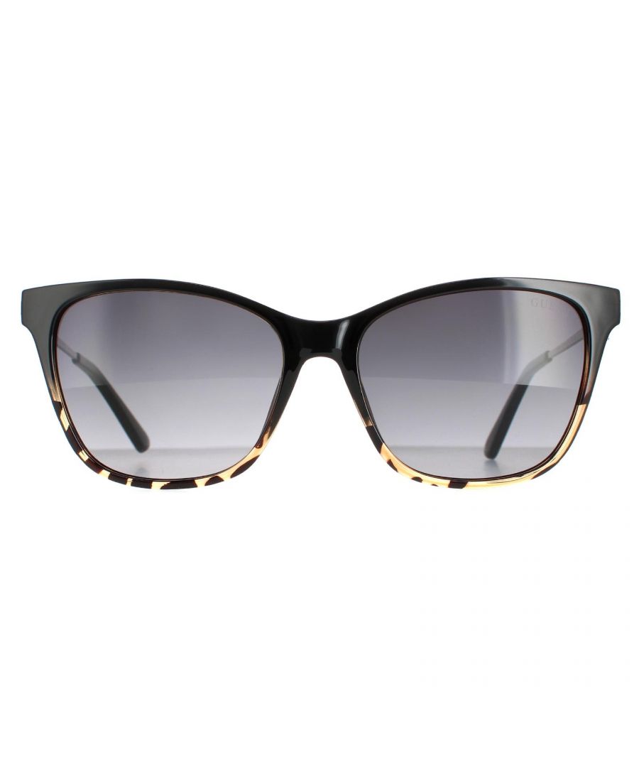 Guess Rectangle Womens Shiny Black Smoke Gradient GF6155  Sunglasses are a glamorous rectangle style crafted from lightweight acetate. One piece nose pads and plastic temple tips ensure an all round comfortable fit. The Guess logo features on the slender temples for brand authenticity.