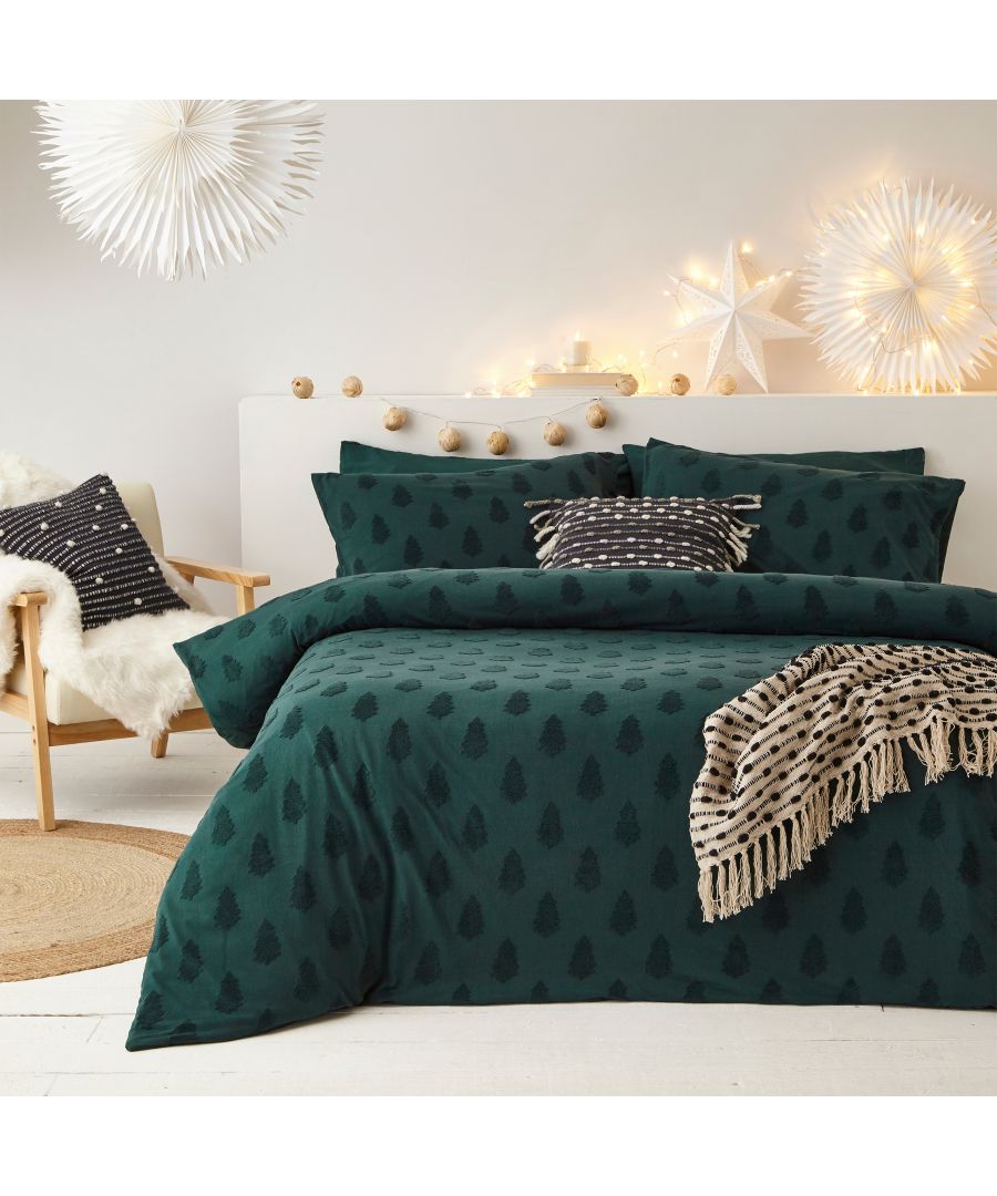 Add sophistication to your festive décor with the tufted tree duvet set. Made with 100% cotton and featuring mini tree tufting detail. Our tufted tree bedding will add a cosy, textural look to your bedroom this winter. With a comfortable, breathable cotton percale reverse to help you have a better night’s sleep, this bedding is essential for an elegant festive bedroom.