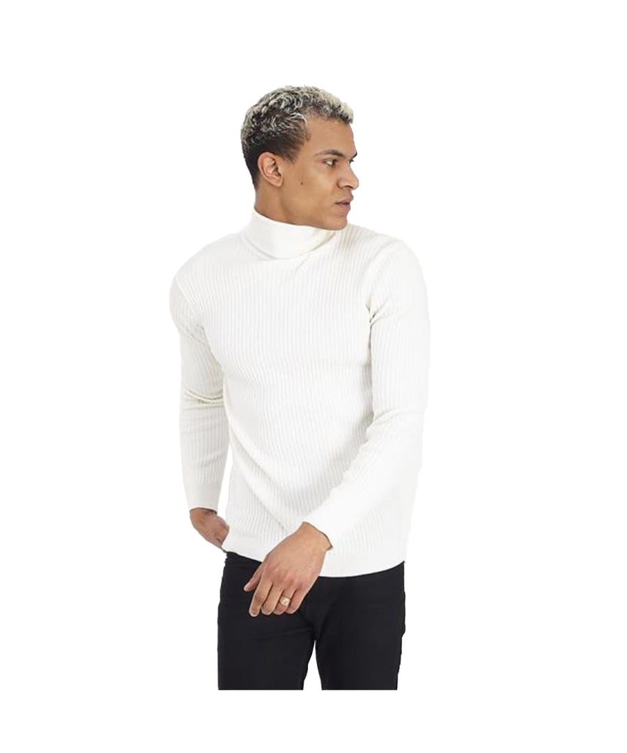 Brave Soul Mens High Neck Casual Jumper - White - Size Large