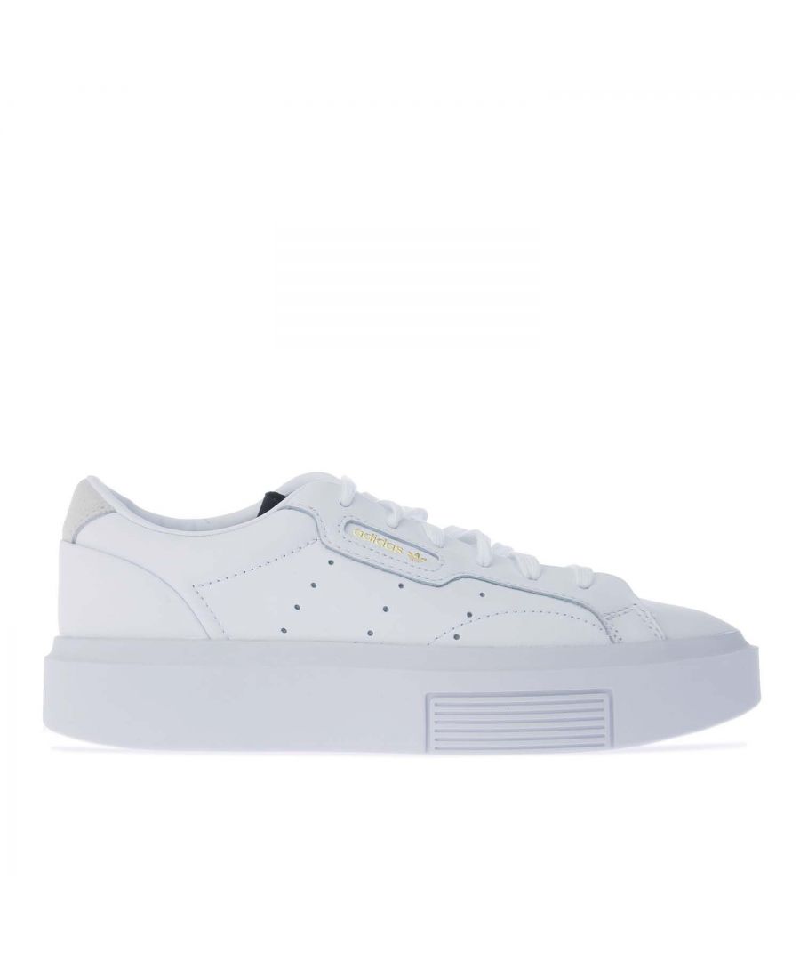 Womens adidas Originals Sleek Super Trainers in white.- Leather upper.- Lace closure.- Narrow  women's-specific fit. - Perforated 3-stripes.- Soft feel. - Rubber outsole.- Leather upper  Synthetic lining  Synthetic sole.- Ref.: EF8858