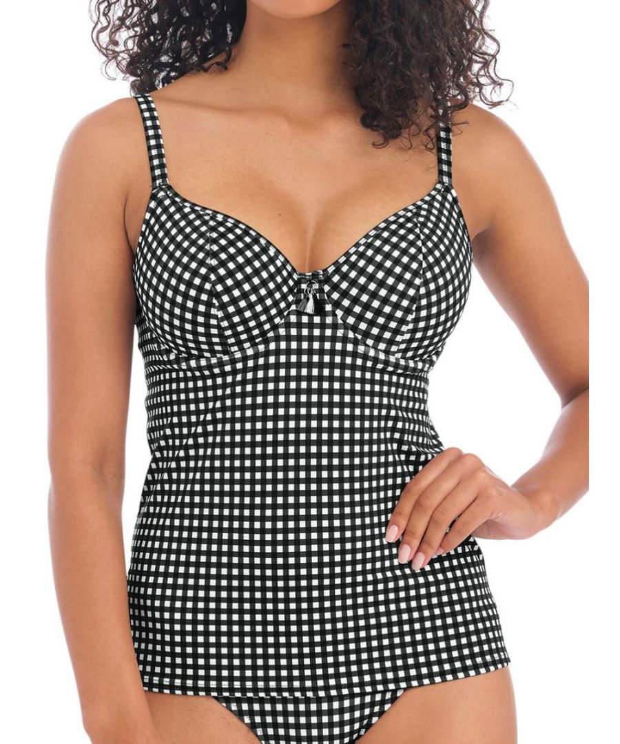 Freya Womens Check In Plunge Tankini Top - Black Polyamide - Size 38DD