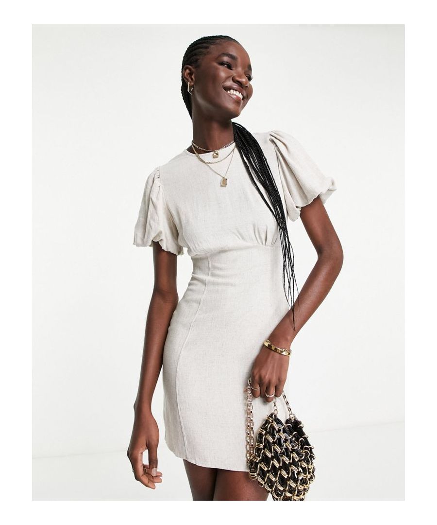 Dress by ASOS DESIGN A round of applause for the dress Crew neck Puff sleeves Seam detail Tie and zip-back fastening Slim fit Sold by Asos