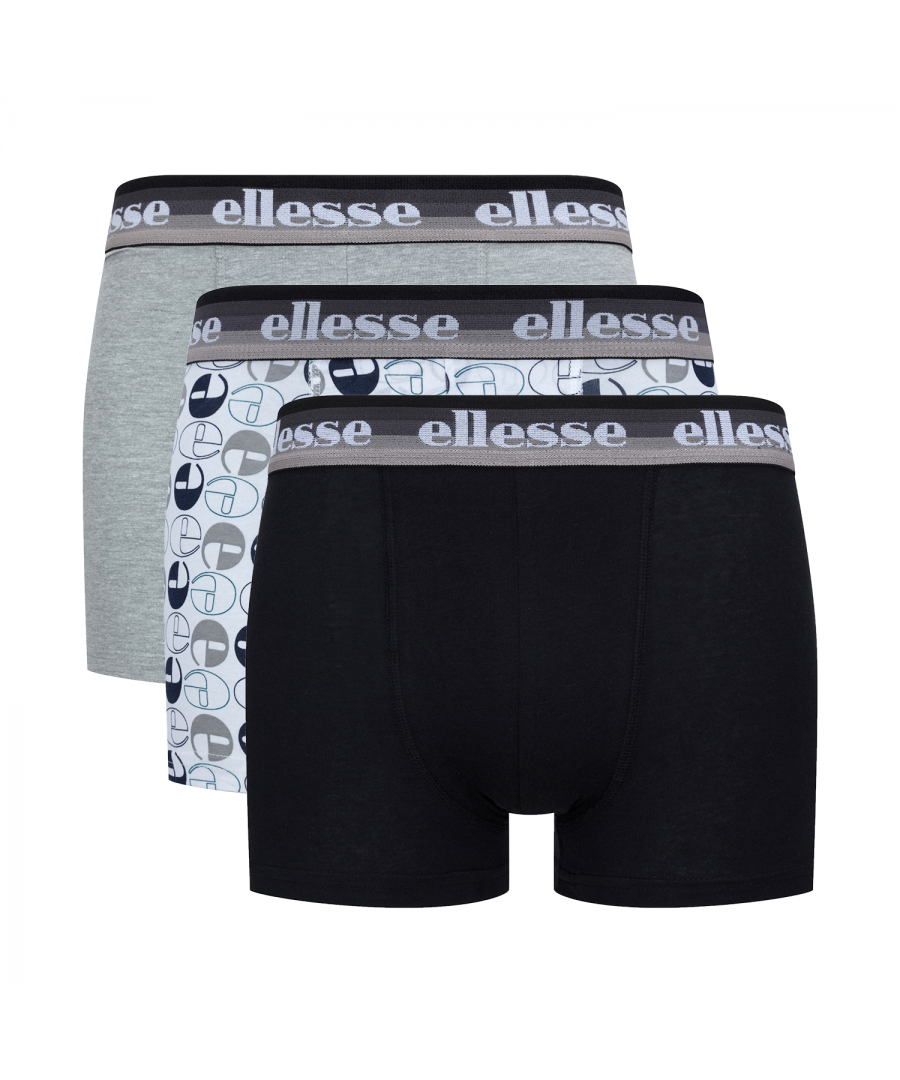 Image for Ellesse Men’s Muxel 3 Pack Underwear Trunks Grey / White / Black