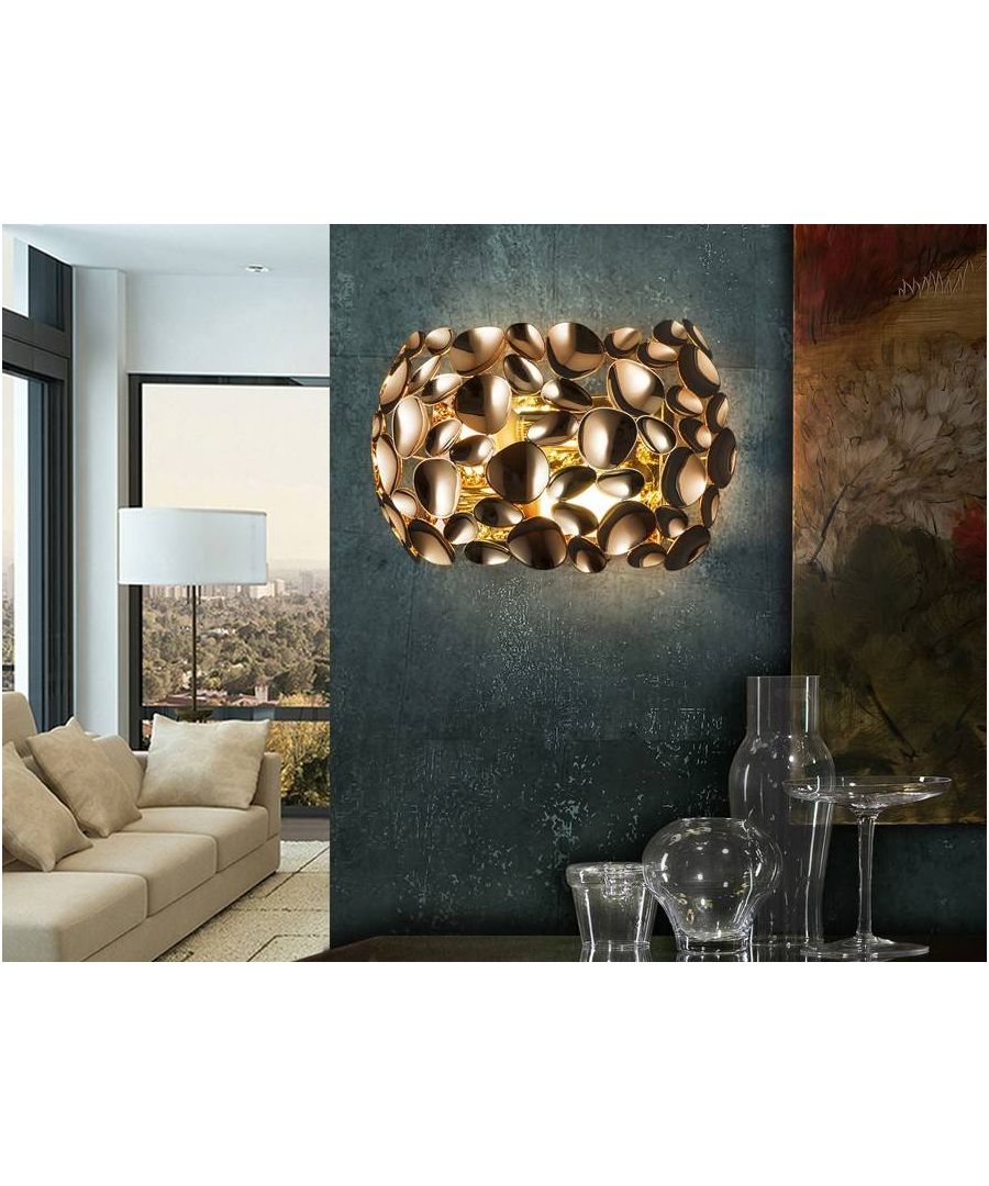 Wall lamp of 2 lights made metal with rose gold plating. | Finish: Rose Gold | Material: Metal | IP Rating: IP20 | Height (cm): 19 | Length (cm): 32 | Width (cm): 16 | No. of Lights: 2 | Lamp Type: E14 | Kelvin: 3000 | Lumens: 550 | Wattage (max): 20W | Weight (kg): 1.22
