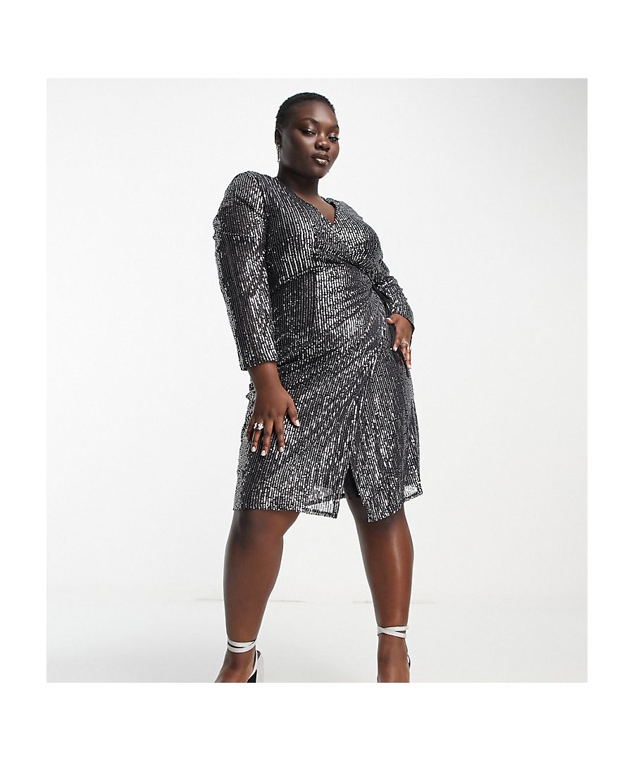 Urban Threads Curve Womens Plus Sequin Wrap Over Midaxi Dress With Batwing Sleeves In Black - Size 24 Uk