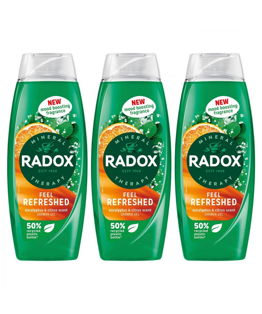 RADOX Mineral Therapy Feel Uplifted Shower Gel, which cleanses your skin and recharges your batteries with its mood-boosting fragrance. It goes beyond cleansing the body and awakens your senses with the reviving scent of grapefruit and ginger to get you ready for anything. This invigorating skin cleanser features our unique blend of 4 minerals and 13 herbs, which activates with hot water to transform your shower into a mineral therapy ritual. Suitable for daily use, our body wash rinses off easily, leaving your skin feeling fresh and clean.\n\nRADOX Mineral Therapy Feel Uplifted Shower Gel provides an uplifting shower experience that revives your sense. Our invigorating shower gel is made with a unique blend of minerals and herbs which activates with hot water to cleanse and uplift you. Refresh your spirits with RADOX Feel Uplifted Shower Gel, infused with a new mood-boosting fragrance of grapefruit and ginger. Our body wash is suitable for daily use – simply squeeze it out, lather on the body, and indulge in an uplifting shower experience. This skin cleanser is pH neutral and suitable for all skin types.RADOX shower gels come in 50% recycled (excluding cap and label), 100% recyclable, and 100% refillable bottles.\n\nHow to use: Apply when showering or bathing. Apply to the skin all over your body and then wash off with hot water. Suitable for everyday use. \n\nSafety Warning: Shower Gel & Body and Face Wash & Body Scrubs Avoid contact with eyes. If contact occurs, rinse thoroughly with water.\n\nBox Contain: 3x Radox Shower Gel Feel Uplifted - 450ml