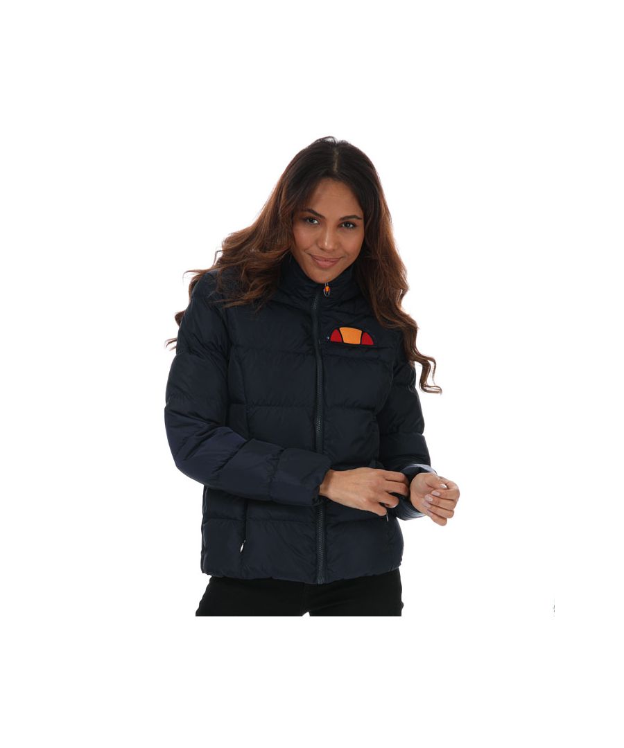 Womens Ellesse Down Jacket in navy.- Lined hood.- Long sleeves.- Full zip fastening.- Zip front pockets. - Padded with faux down filling.- Quilted design.- Ellesse badge (fixed) branding to left chest.- Classic quilt stitch construction.- 58% Nylon  42% Polyester.  Machine washable. - Ref: EHW103W20914