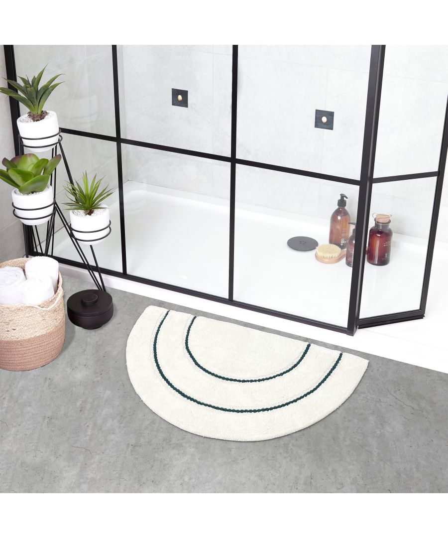Taking inspiration from Boho interior stylings, the Semi Circle bath mat features a super-soft thick cotton base with braided colourful markings. Wonderfully soft underfoot, it's also quick-drying and has an anti-slip quality, keeping it in place on your bathroom floor.