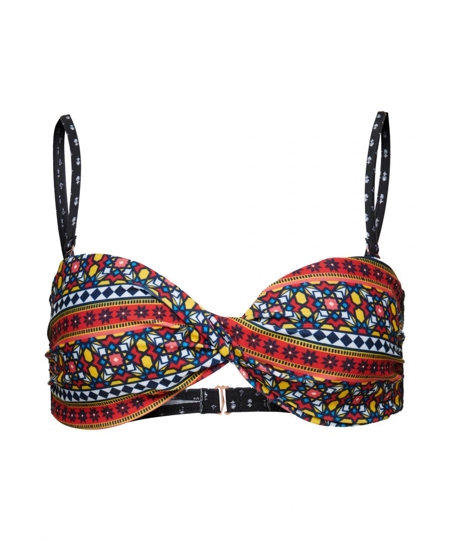 Feel supported and stylish in our Vintage Twist Bandeau Bikini Top. With inspired tropical prints and an authentic shape, you can bring that retro vibe with you wherever you splash.All over printDetachable and adjustable spaghetti strapsTwisted front with padded cupsAdjustable hook fasteningMetal Superdry tabMatching bottoms availableBy 2050, there will be more plastic in the ocean than fish.Help save plastic from polluting the earth. Wear this instead.This new swimwear fabric is made from 80% recycled post-consumer waste.A bold, multicolour geometric print