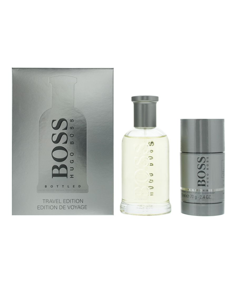 Boss Bottled is a woody spicy fragrance for men which was created by Annick Menardo and Christian Dussoulier, and was launched in 1998 by Hugo Boss. The fragrance contains top notes of Apple, Plum, Bergamot, Lemon, Oakmoss and Geranium; in the middle of the fragrance are notes of Cinnamon, Mahogany and Carnation; in the base of the fragrance are notes of Vanilla, Sandalwood, Cedar, Vetiver and Olive Tree. The scent blends together sweet, spicy, woodsy and green notes wonderfully, to create something that is deep and dark.