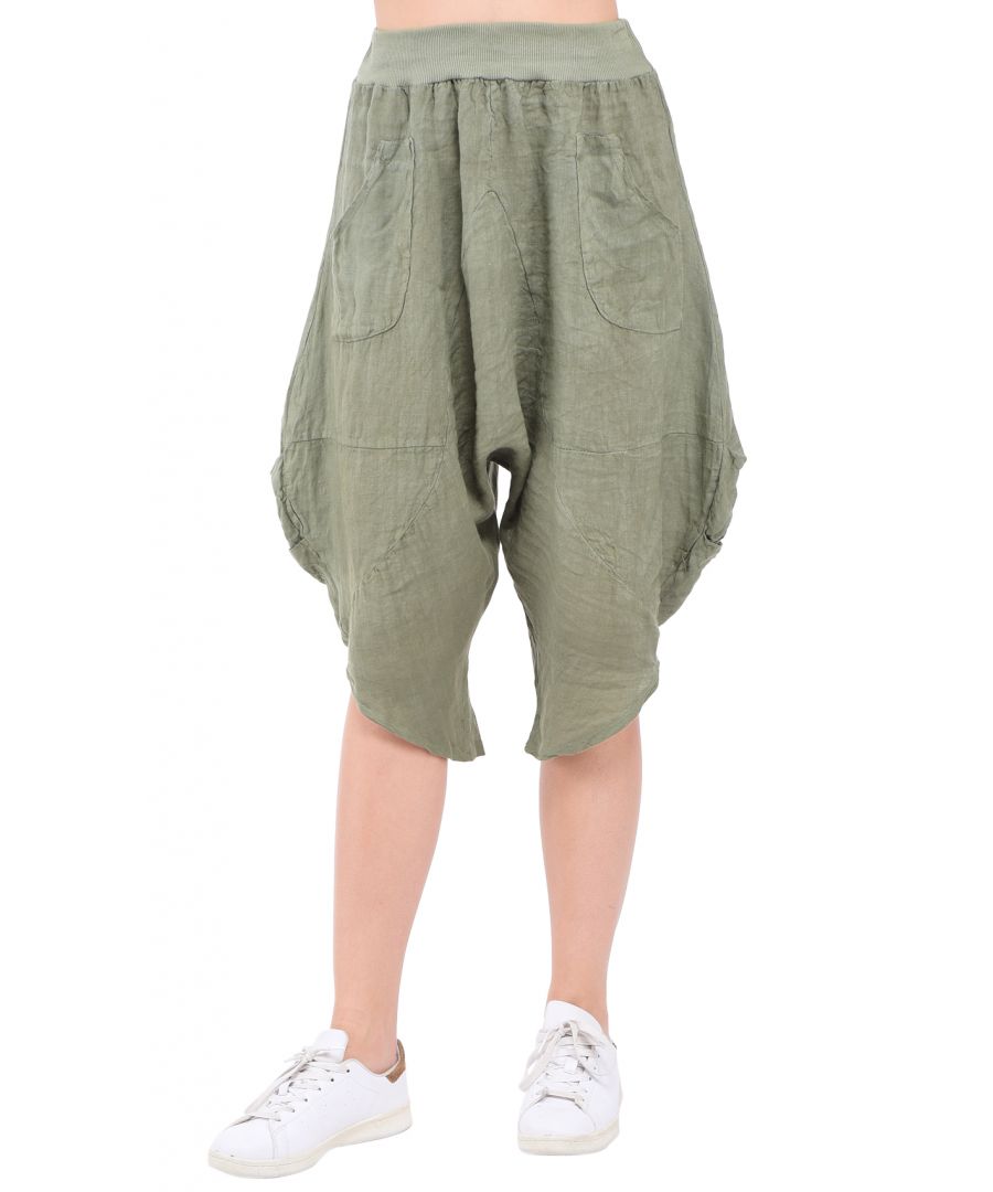 Sarouel cropped broek met zakken en elastische tailleband