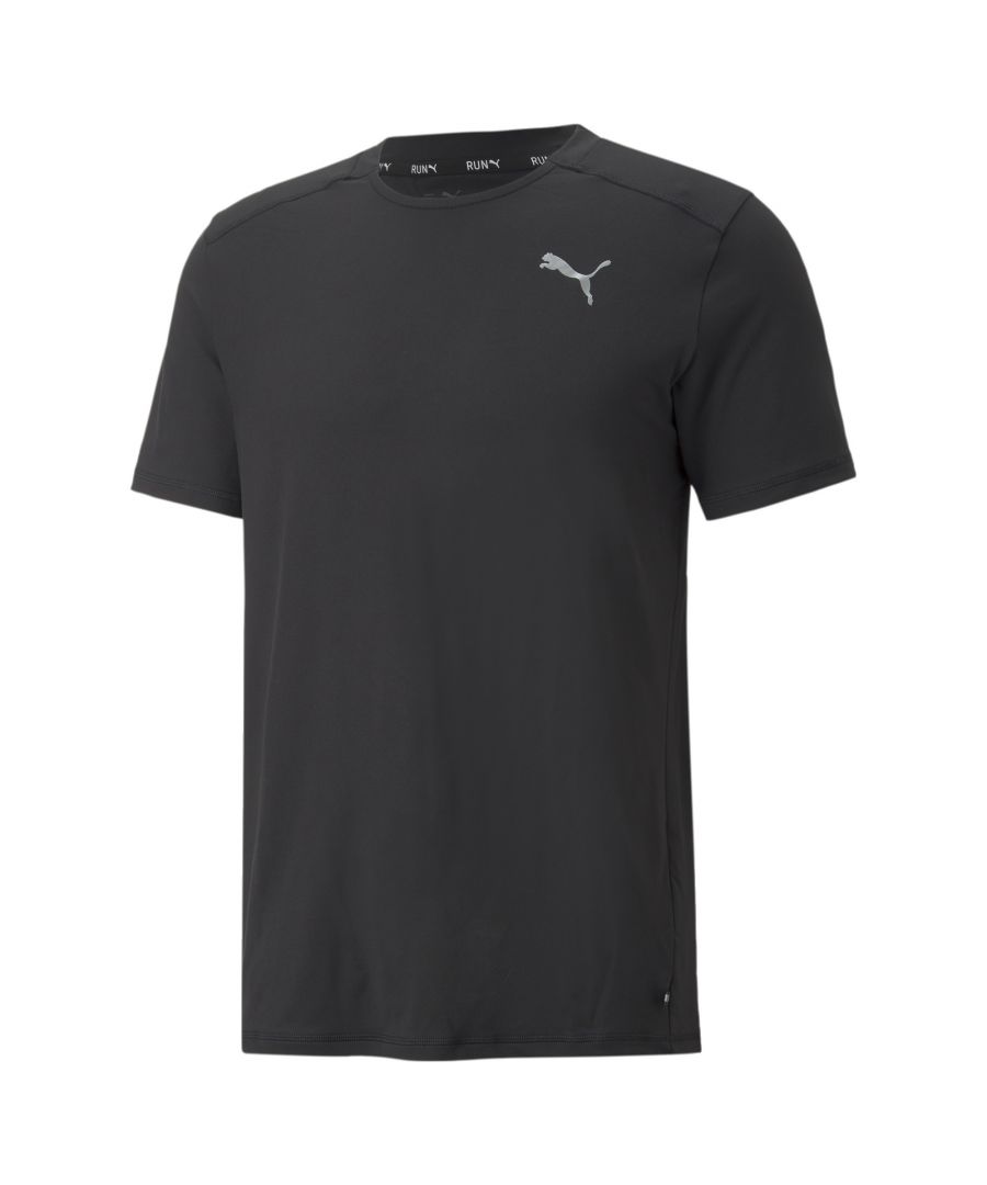 PRODUCT STORY Runners, meet your dream training tee. This super-soft shirt is made with our featherlight CLOUDSPUN fabric and infused with moisture-wicking dryCELL technology, keeping you dry, comfortable, and light on your feet. The mesh panel on the back offers aeration where you need it most, helping you stay cool even when you're pushing yourself to your limits. FEATURES & BENEFITS CLOUDSPUN: Custom-milled performance poly/spandex blend, this fabric meets the highest performance standards while still feeling like an ultra soft cottondryCELL: Performance technology designed to wick moisture from the body and keep you free of sweat during exercise DETAILS Regular fitMesh panel on the backCrew neckReflective design elementsPUMA Cat Logo on the left chest