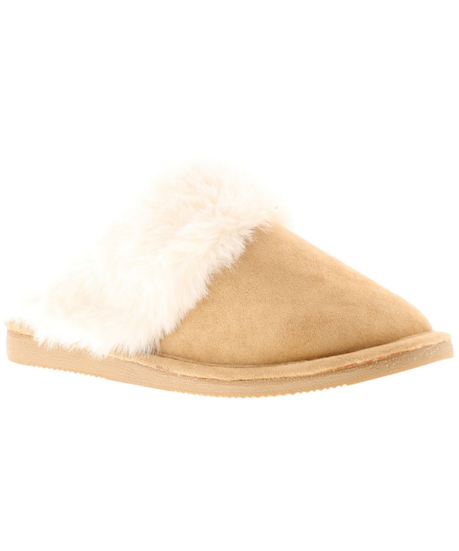 Image for Ladies Microfibre Slipper With Matching Rand Faux Fur Trim, Memory Foamsock And Lining Tpr Matching