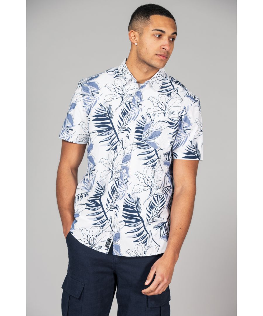 Tokyo Laundry Mens White Cotton Short Sleeve Button-Up Printed Shirt - Size Large