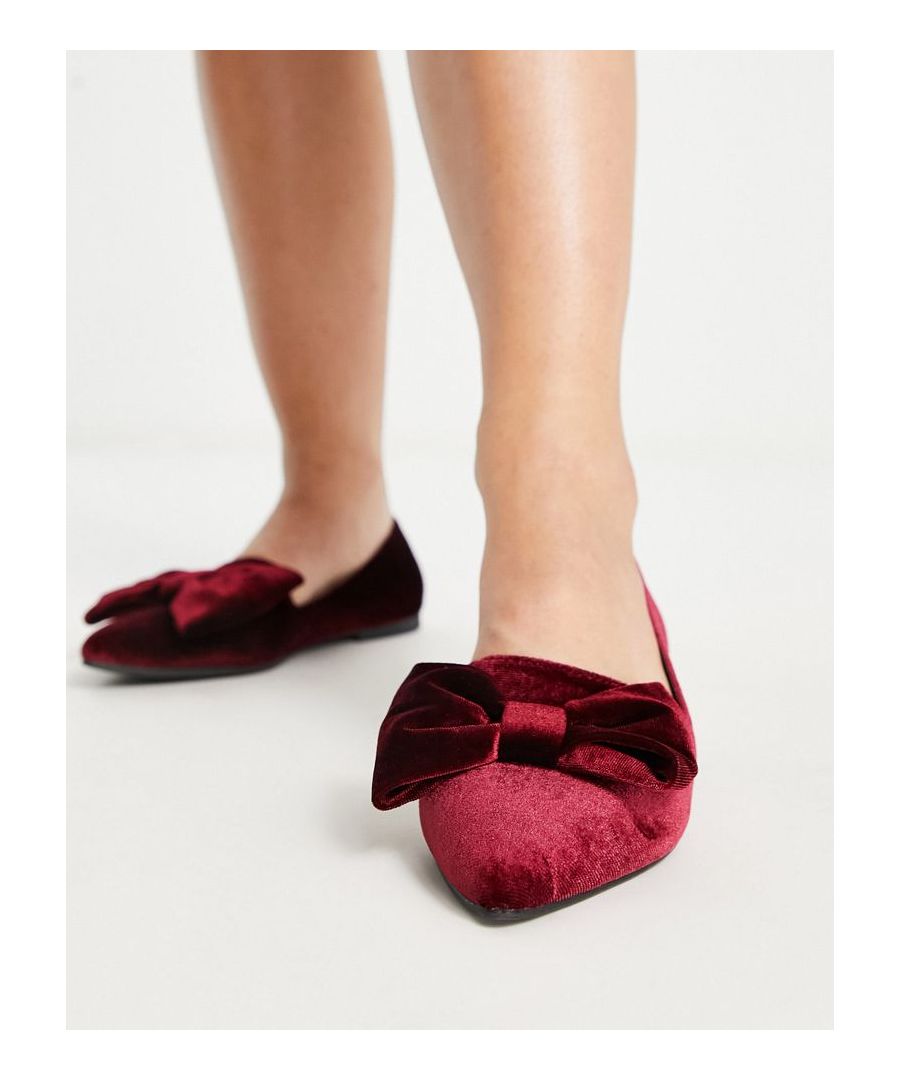 Shoes by ASOS DESIGN Dress from the feet up Slip-on style Bow detail Pointed toe Flat sole Wide fit Sold by Asos