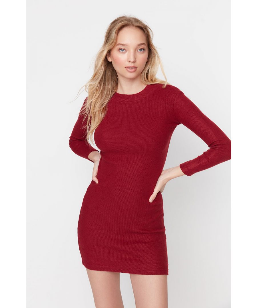 Trendyol Womens Women Dress Slim fit - Burgundy Knit - Size Small