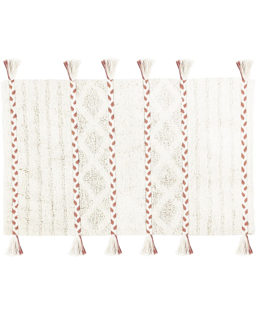 Featuring a diamond tufted design, finished with braided side tassel edging. Made from 100% Cotton, making this bath mat incredibly soft under foot. This bath mat has an anti-slip quality, keeping it securely in place on your bathroom floor. The 1800 GSM ensures this bath mat is super absorbent preventing post-bath or shower puddles.