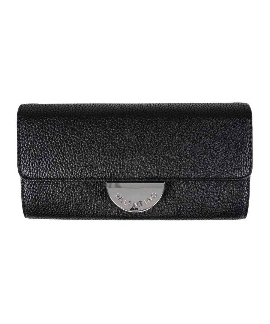 Womens black Valentino Bags cedar purse, manufactured with polyurethane. Featuring: chrome closure, full grain texture, 3 note compartments, central zip section and 9 card sections.
