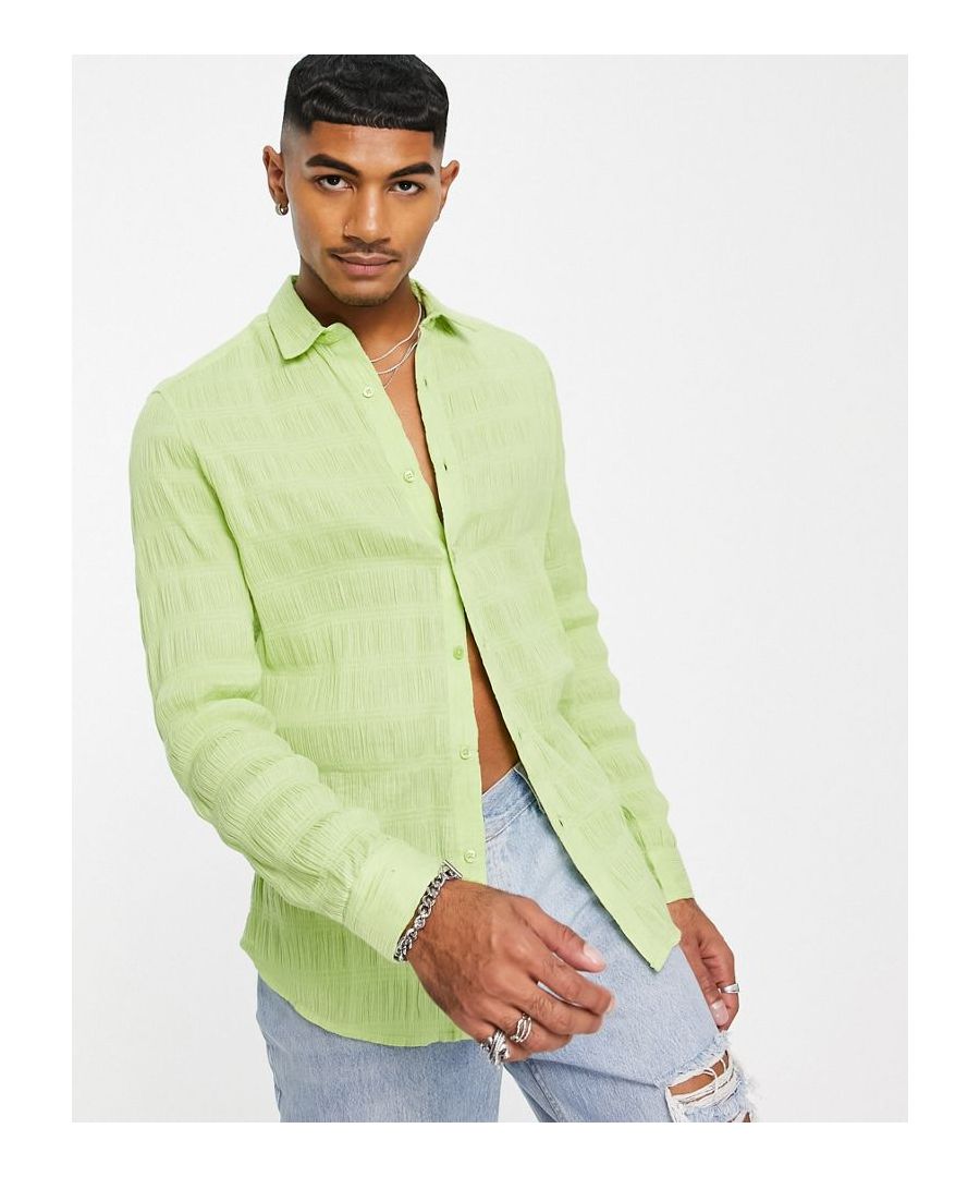 Shirt by ASOS DESIGN Add-to-bag material Spread collar Button placket Long sleeves Skinny fit Sold By: Asos