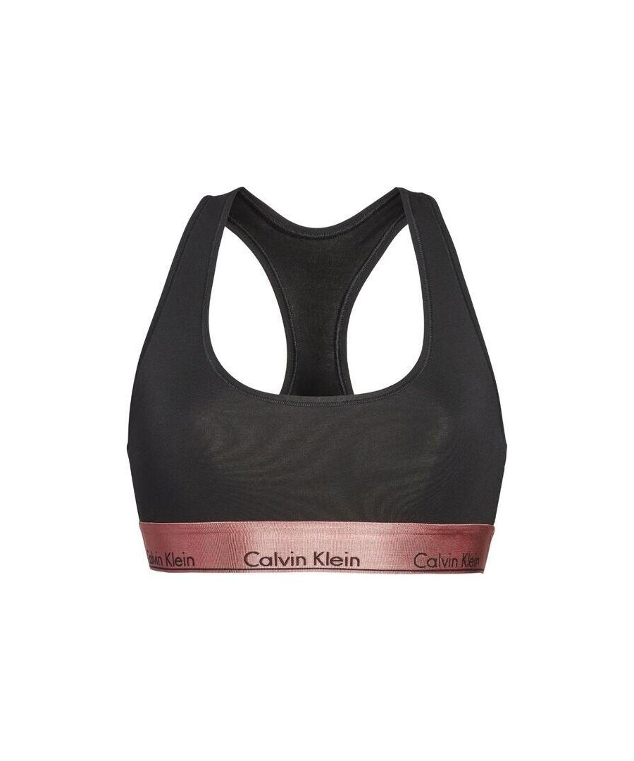 There's a reason that Calvin Klein underwear is so renowned, and this bralette proves that. This bra is simple yet stylish, thanks to its pretty Calvin Klein logo underband which is timeless and will always be eye-catching. The scoop-neck style is very flattering and showcases the cleavage without having too little coverage. The racerback style is very supportive and comfortable. This bralette is unlined for a very natural look and feel, and is also non-wired with comfort always in mind. This bra is perfect for casual loungewear by itself, or to wear day to day under clothing for those who prefer a truly natural look and feel.\n\nClassic CK design\nComfortable fit\nWire free for a natural feel\nUnlined for a natural look and feel\nSignature Calvin Klein logo waistband\nScoop neck style is flattering\nRacerback for support\nComposition: 53% Cotton | 35% Modal | 12% Elastane\n\nListed in UK sizes