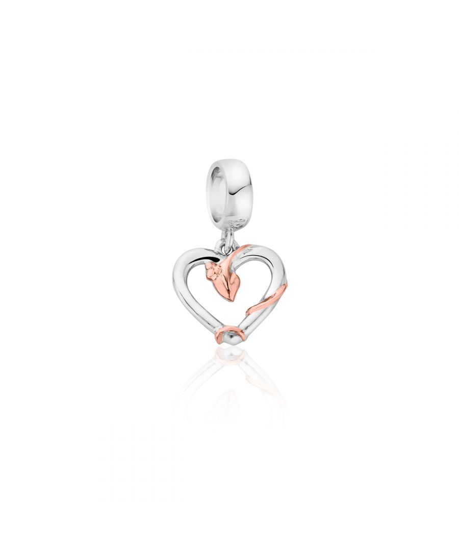 The Tree of Life collection symbolises the relationship of all life on Earth, and in this stylish Milestones bead charm, leaves and vines set in 9ct rose gold containing rare Welsh gold caress a classic sterling silver heart. Be inspired by our elegant and organic Tree of Life design. The Tree of Life Heart; bead charm is a fitting addition to any bead charm bracelet. This bead charm fits most Pandora, Chamilia and Trollbead bead charm bracelets.