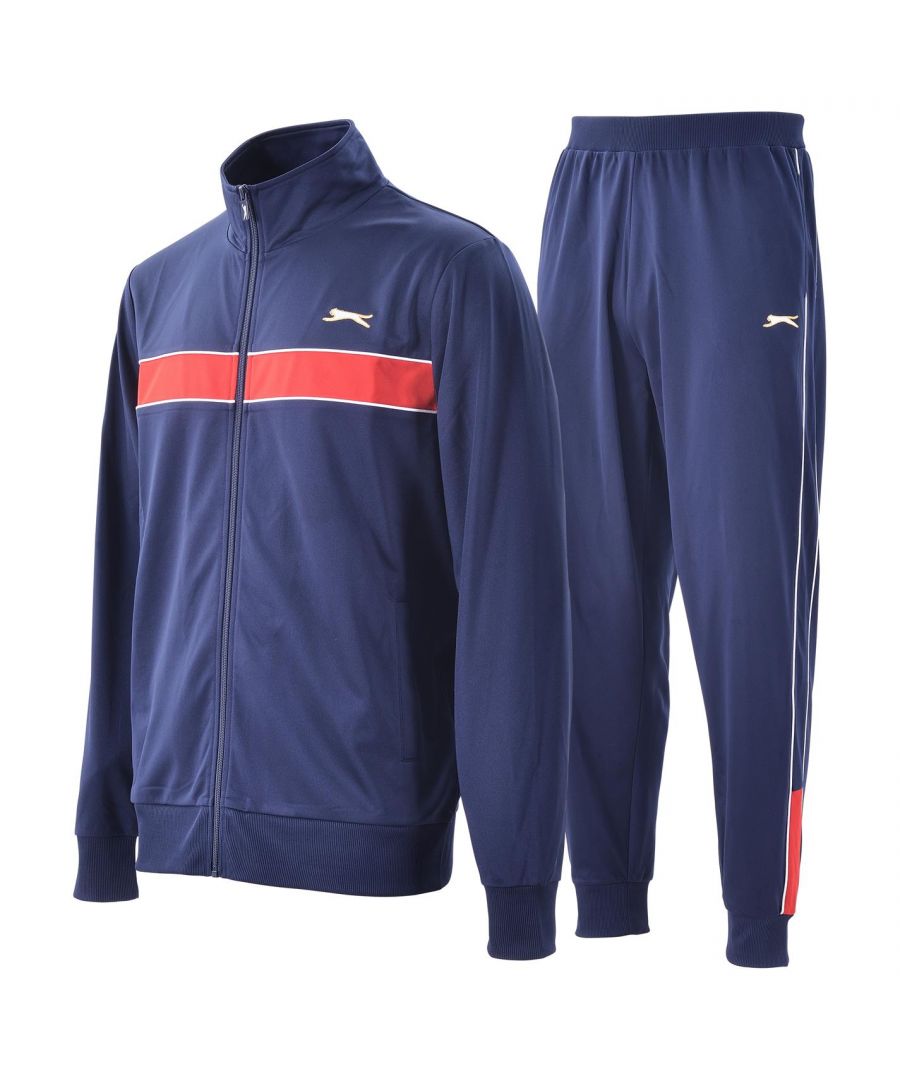 Slazenger Tracksuit Mens - This Slazenger Tracksuit offers a comfortable sport fit thanks to its lightweight poly construction and internal lining working to keep you cool. Combined with its zip fastening and cuffed hem on the trousers, this tracksuit is ideal as sportswear or casual wear on your off-duty days.