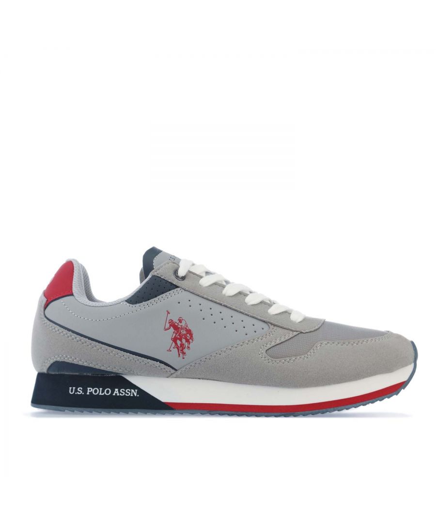Mens US Polo Assn Nobil Nylon Suede Trainers in grey.- Mesh upper.- Lace fastening.- Rounded cap.- Brand logo.- Suede effect.- Coated fabric.- Two-tone.- Rubber cleated sole.- Textile upper  Textile lining  Synthetic sole.- Ref: NOBIL003MR001