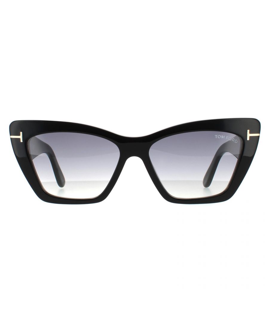 Tom Ford Cat Eye Womens Shiny Black Grey Smoke Gradient  Wyatt FT0871 are a stunning cat eye style crafted from lightweight acetate. The frame front is superbly enhanced with the Tom Ford T that wraps around to the chunky temples. .