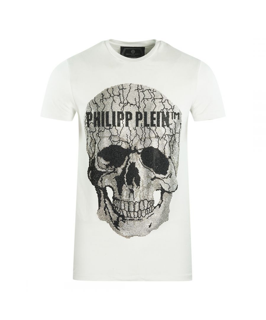Image for Philipp Plein Large Cracked Skull Logo White T-Shirt