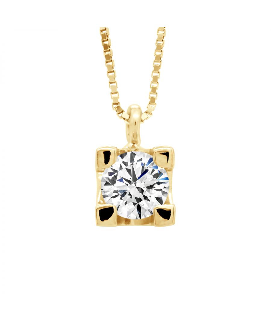 Necklace Solitaire - Diamonds 0,30 Cts - set 4 claw - Gold 750 (18 Carats) - Venetian Style chain - Length 42 cm, 16,5 in - Our jewellery is made in France and will be delivered in a gift box accompanied by a Certificate of Authenticity and International Warranty