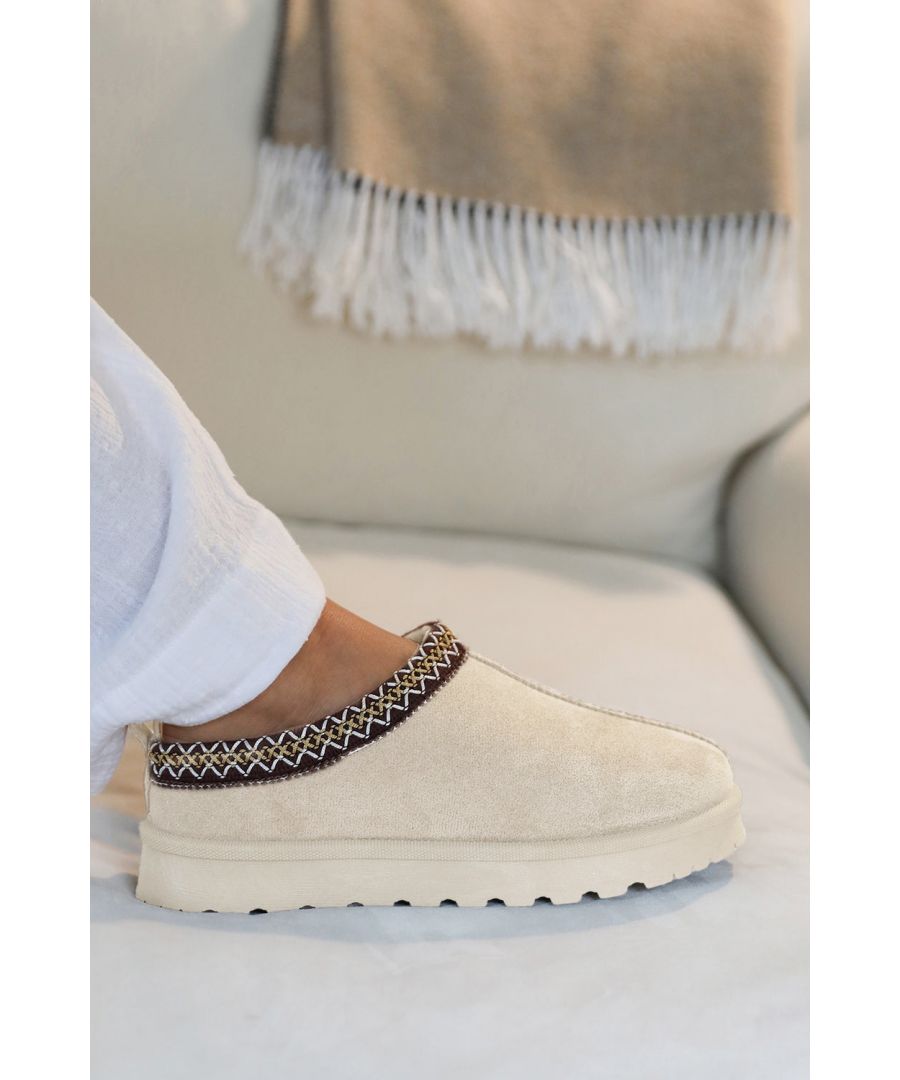 Wheres That From Wheres Womens Oak Aztec Detail Faux Fur Lining Mini Boots - Cream - Size UK 8 - Secret Sales
