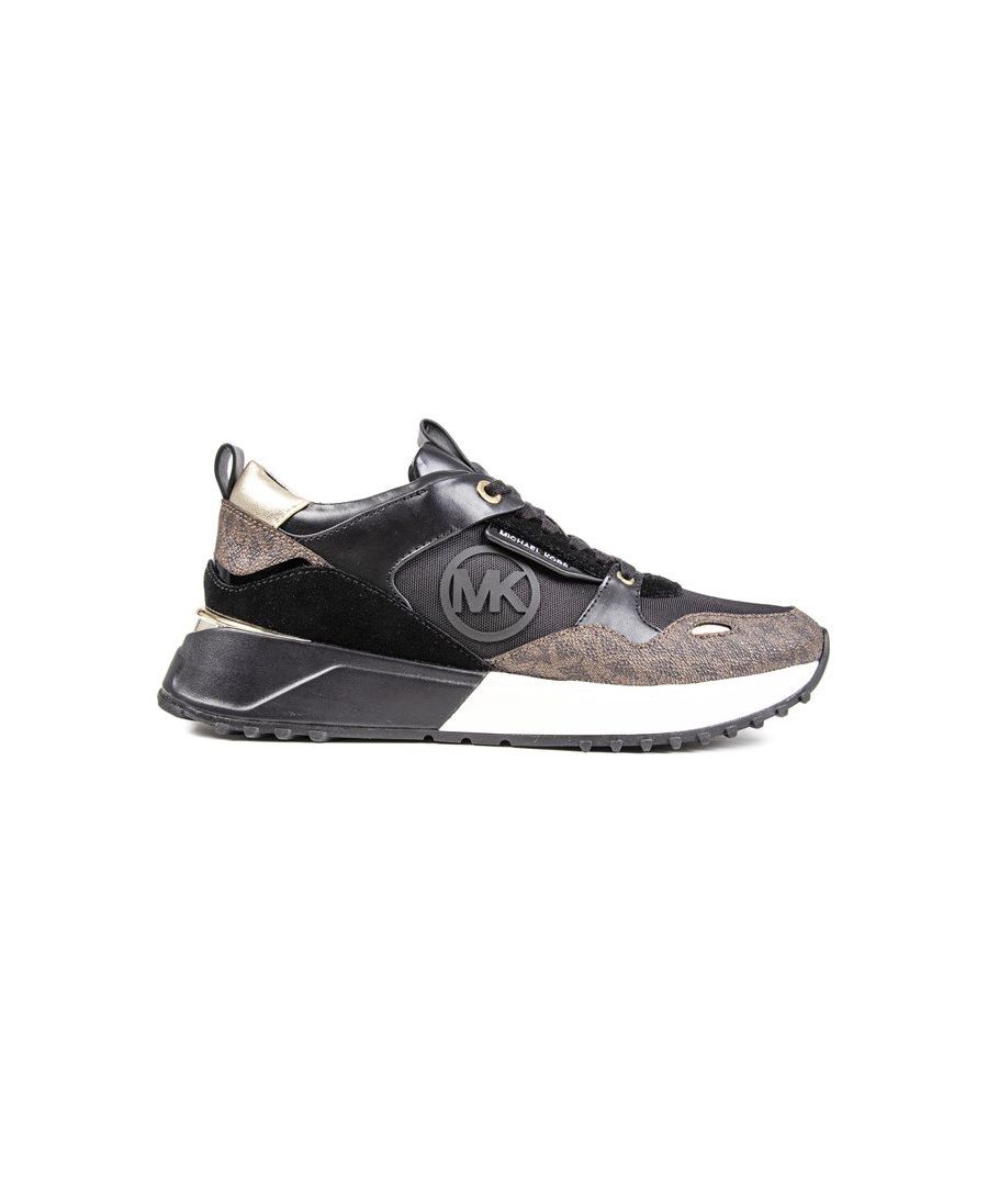 This Michael Kors Dash Trainer Is The Ultimate In Stylish Comfort. Featuring A Black Textured Premium Upper With An Eye-catching Design, These Designer Shoes Have Beautiful Branded Features, Golden Details And Mk Signature Logo For A Stand Out Smart-casual Fashion Look.